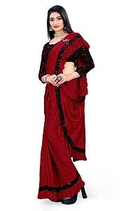 AADHYA CREATION WITH AC Women's Lycra Blend Regular Fit Bollywood Style Saree with Unstiched Velvet Blouse Piece (Red)-thumb1