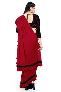 AADHYA CREATION WITH AC Women's Lycra Blend Regular Fit Bollywood Style Saree with Unstiched Velvet Blouse Piece (Red)-thumb2