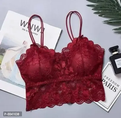Maroon Cotton Blend Lace Bras For Women-thumb0