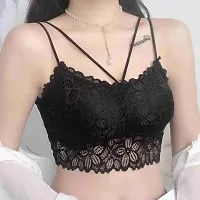 Black Cotton Blend Lace Bras For Women-thumb1