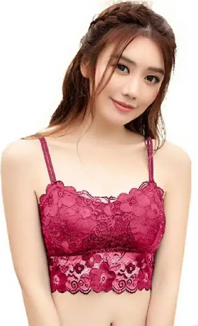 DIKKLATE Women Cami Bra Lightly Padded Lace Bra