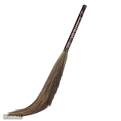 Classic Sadabahar Broom Phool Jhadu Natural Mizoram Heavy Duty King Size Long Grass 17.2 Cm With Laminated Plastic Handle(Pack Of 1)-thumb0