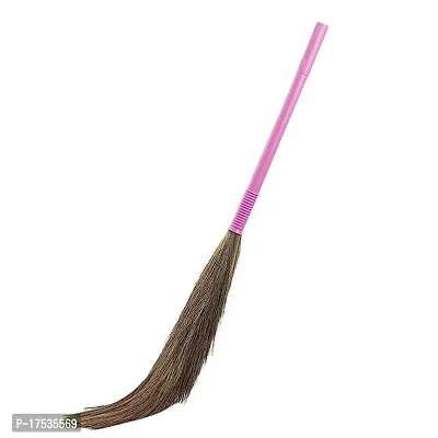 Classic Loor Broom With Natural Soft Shillong Grass Long Stick Jhadu For Home Pantry Office Cleaning (1 Pc, Random Color)