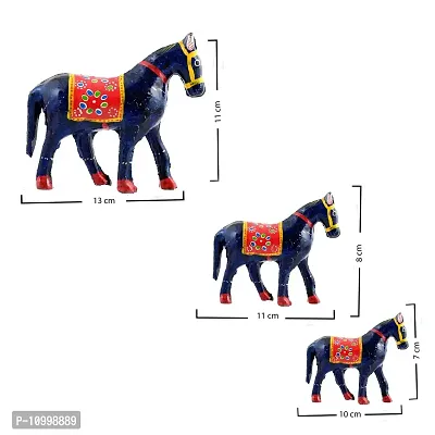 Rajasthani Art Shop Mache Handmade Horse Tableware Antique Showpiece Figurine Set of 3 for Living Room Home D?cor and Gift Purpose ( Blue)-thumb2