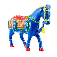 Rajasthani Art Shop Mache Handmade Horse Tableware Antique Showpiece Figurine Set of 1 for Living Room Home D?cor and Gift Purpose (Sky Blue)-thumb2