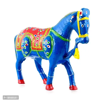 Rajasthani Art Shop Mache Handmade Horse Tableware Antique Showpiece Figurine Set of 1 for Living Room Home D?cor and Gift Purpose (Sky Blue)-thumb3