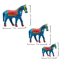 Rajasthani Art Shop Mache Handmade Horse Tableware Antique Showpiece Figurine Set of 3 for Living Room Home D?cor and Gift Purpose (Sky Blue)-thumb1