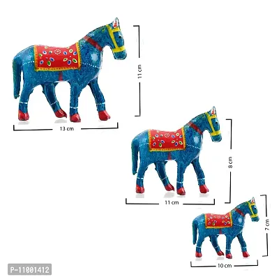 Rajasthani Art Shop Mache Handmade Horse Tableware Antique Showpiece Figurine Set of 3 for Living Room Home D?cor and Gift Purpose (Sky Blue)-thumb2