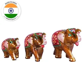 Rajasthani Art Shop Ethnic Indian Paper Mashe Elephant Showpiece Home, Office, Table Decor, Best Return Gift Made - Set of 3 (White and Red)-thumb1