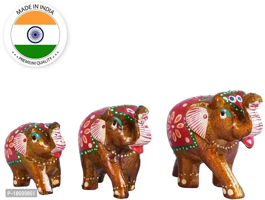 Rajasthani Art Shop Ethnic Indian Paper Mashe Elephant Showpiece Home, Office, Table Decor, Best Return Gift Made - Set of 3 (White and Red)-thumb2