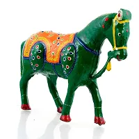 Rajasthani Art Shop Mache Handmade Horse Tableware Antique Showpiece Figurine Set of 1 for Living Room Home D?cor and Gift Purpose (Green)-thumb2