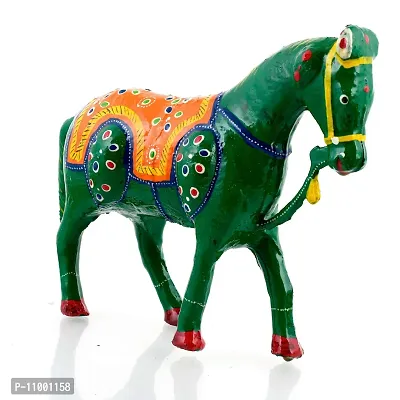 Rajasthani Art Shop Mache Handmade Horse Tableware Antique Showpiece Figurine Set of 1 for Living Room Home D?cor and Gift Purpose (Green)-thumb3