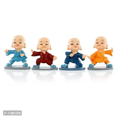 Rajasthani Art Shop Monk Car Crafts Decoration,Buddha Figurines Cute Small Kung Fu Creative Resin Little Monks Straw Hat for Car Dashboard,Home Office,Interior Desk Decor,4 Packs(Multicolor)