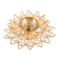 Yalambar Crystal Round Brass Small Kamal Deep Jyoti Oil Lamp (Golden)-thumb1