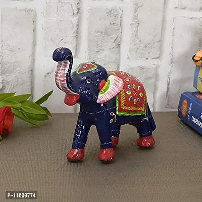 Rajasthani Art Shop Mache Handmade Elephant Showpiece Figurine Set of 1 for Living Room Home D?cor and Gift Purpose (Blue)