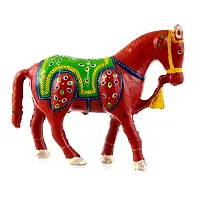 Rajasthani Art Shop Mache Handmade Horse Tableware Antique Showpiece Figurine Set of 1 for Living Room Home D?cor and Gift Purpose (Red)-thumb1