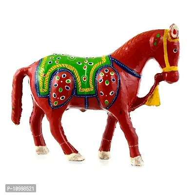 Rajasthani Art Shop Mache Handmade Horse Tableware Antique Showpiece Figurine Set of 1 for Living Room Home D?cor and Gift Purpose (Red)-thumb2