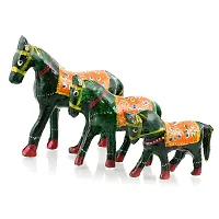 Rajasthani Art Shop Mache Handmade Horse Tableware Antique Showpiece Figurine Set of 3 for Living Room Home D?cor and Gift Purpose ( Green)-thumb4