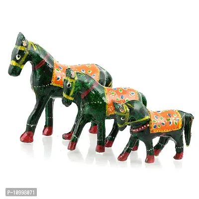 Rajasthani Art Shop Mache Handmade Horse Tableware Antique Showpiece Figurine Set of 3 for Living Room Home D?cor and Gift Purpose ( Green)-thumb5