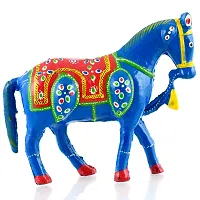 Rajasthani Art Shop Mache Handmade Horse Tableware Antique Showpiece Figurine Set of 1 for Living Room Home D?cor and Gift Purpose (Sky Blue)-thumb1