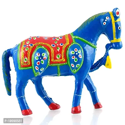 Rajasthani Art Shop Mache Handmade Horse Tableware Antique Showpiece Figurine Set of 1 for Living Room Home D?cor and Gift Purpose (Sky Blue)-thumb2