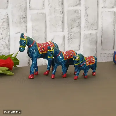 Rajasthani Art Shop Mache Handmade Horse Tableware Antique Showpiece Figurine Set of 3 for Living Room Home D?cor and Gift Purpose (Sky Blue)-thumb0