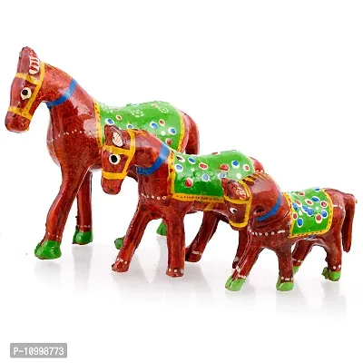 Rajasthani Art Shop Mache Handmade Horse Tableware Antique Showpiece Figurine Set of 3 for Living Room Home D?cor and Gift Purpose (RED)-thumb5