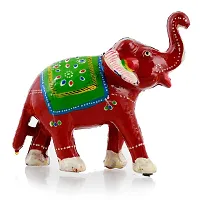 Rajasthani Art Shop Mache Handmade Elephant Showpiece Figurine Set of 1 for Living Room Home D?cor and Gift Purpose (Red)-thumb1