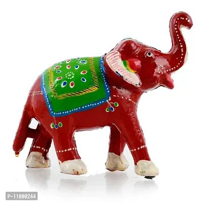 Rajasthani Art Shop Mache Handmade Elephant Showpiece Figurine Set of 1 for Living Room Home D?cor and Gift Purpose (Red)-thumb2