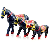 Rajasthani Art Shop Mache Handmade Horse Tableware Antique Showpiece Figurine Set of 3 for Living Room Home D?cor and Gift Purpose ( Blue)-thumb4