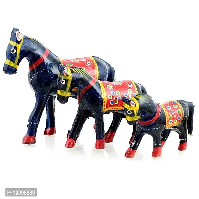 Rajasthani Art Shop Mache Handmade Horse Tableware Antique Showpiece Figurine Set of 3 for Living Room Home D?cor and Gift Purpose ( Blue)-thumb5