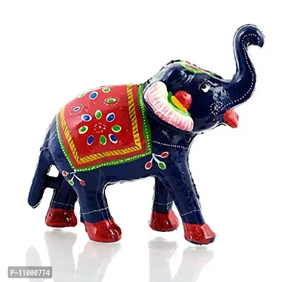 Rajasthani Art Shop Mache Handmade Elephant Showpiece Figurine Set of 1 for Living Room Home D?cor and Gift Purpose (Blue)-thumb3