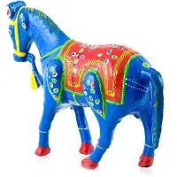 Rajasthani Art Shop Mache Handmade Horse Tableware Antique Showpiece Figurine Set of 1 for Living Room Home D?cor and Gift Purpose (Sky Blue)-thumb3