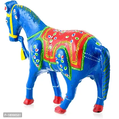 Rajasthani Art Shop Mache Handmade Horse Tableware Antique Showpiece Figurine Set of 1 for Living Room Home D?cor and Gift Purpose (Sky Blue)-thumb4