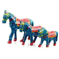 Rajasthani Art Shop Mache Handmade Horse Tableware Antique Showpiece Figurine Set of 3 for Living Room Home D?cor and Gift Purpose (Sky Blue)-thumb4