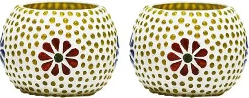 Yalambar Tealight Candle Holder Mosaic Glass Design - Ideal for Diwali Decorations Items Home Diwali Gifts (Pack of 2)-thumb1