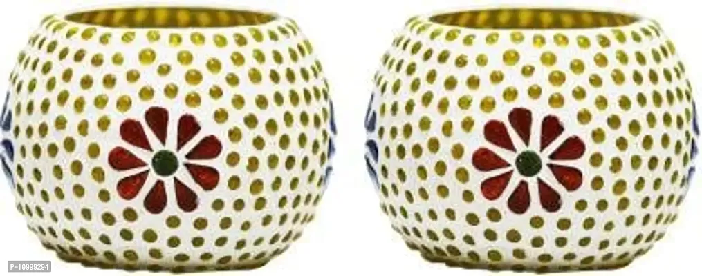 Yalambar Tealight Candle Holder Mosaic Glass Design - Ideal for Diwali Decorations Items Home Diwali Gifts (Pack of 2)-thumb2