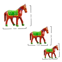 Rajasthani Art Shop Mache Handmade Horse Tableware Antique Showpiece Figurine Set of 3 for Living Room Home D?cor and Gift Purpose (RED)-thumb1