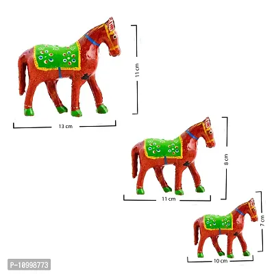 Rajasthani Art Shop Mache Handmade Horse Tableware Antique Showpiece Figurine Set of 3 for Living Room Home D?cor and Gift Purpose (RED)-thumb2