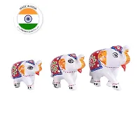 Rajasthani Art Shop Ethnic Indian Paper Mashe Elephant Showpiece Home, Office, Table Decor, Best Return Gift Made - Set of 3 (Blue Red)-thumb1