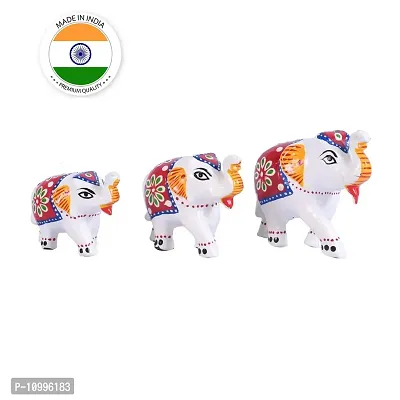 Rajasthani Art Shop Ethnic Indian Paper Mashe Elephant Showpiece Home, Office, Table Decor, Best Return Gift Made - Set of 3 (Blue Red)-thumb2