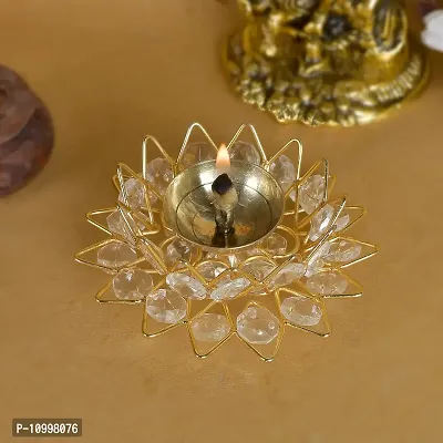 Yalambar Crystal Round Brass Small Kamal Deep Jyoti Oil Lamp (Golden)-thumb0