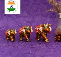 Rajasthani Art Shop Ethnic Indian Paper Mashe Elephant Showpiece Home, Office, Table Decor, Best Return Gift Made - Set of 3 (White and Red)-thumb2