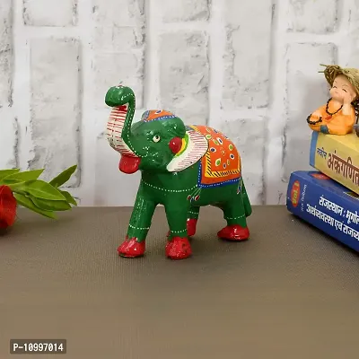 Rajasthani Art Shop Mache Handmade Elephant Showpiece Figurine Set of 1 for Living Room Home D?cor and Gift Purpose (Green)