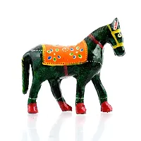 Rajasthani Art Shop Mache Handmade Horse Tableware Antique Showpiece Figurine Set of 3 for Living Room Home D?cor and Gift Purpose ( Green)-thumb1