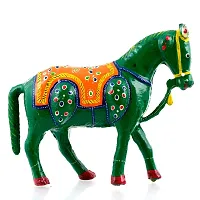 Rajasthani Art Shop Mache Handmade Horse Tableware Antique Showpiece Figurine Set of 1 for Living Room Home D?cor and Gift Purpose (Green)-thumb1