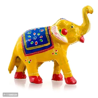 Rajasthani Art Shop Mache Handmade Elephant Showpiece Figurine Set of 1 for Living Room Home D?cor and Gift Purpose (Yellow)-thumb2