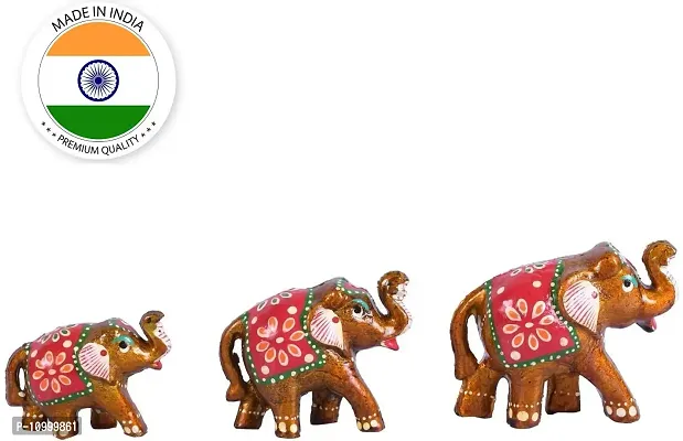 Rajasthani Art Shop Ethnic Indian Paper Mashe Elephant Showpiece Home, Office, Table Decor, Best Return Gift Made - Set of 3 (White and Red)