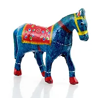 Rajasthani Art Shop Mache Handmade Horse Tableware Antique Showpiece Figurine Set of 3 for Living Room Home D?cor and Gift Purpose (Sky Blue)-thumb2