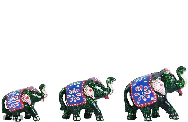 Rajasthani Art Shop Ethnic Indian Paper Mashe Elephant Showpiece Home, Office, Table Decor, Best Return Gift Made - Set of 3 (Brown Red)-thumb0